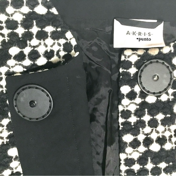 AKRIS PUNTO Blazer Jacket Tweed Dot Embroidered Wool Belted Waist Black White 8 - Picture 5 of 16
